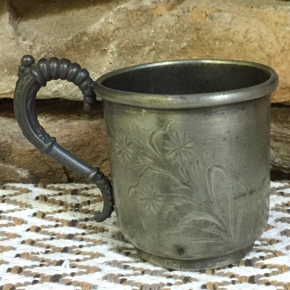VTG Silver Plate Cup Decorative Etched Florals